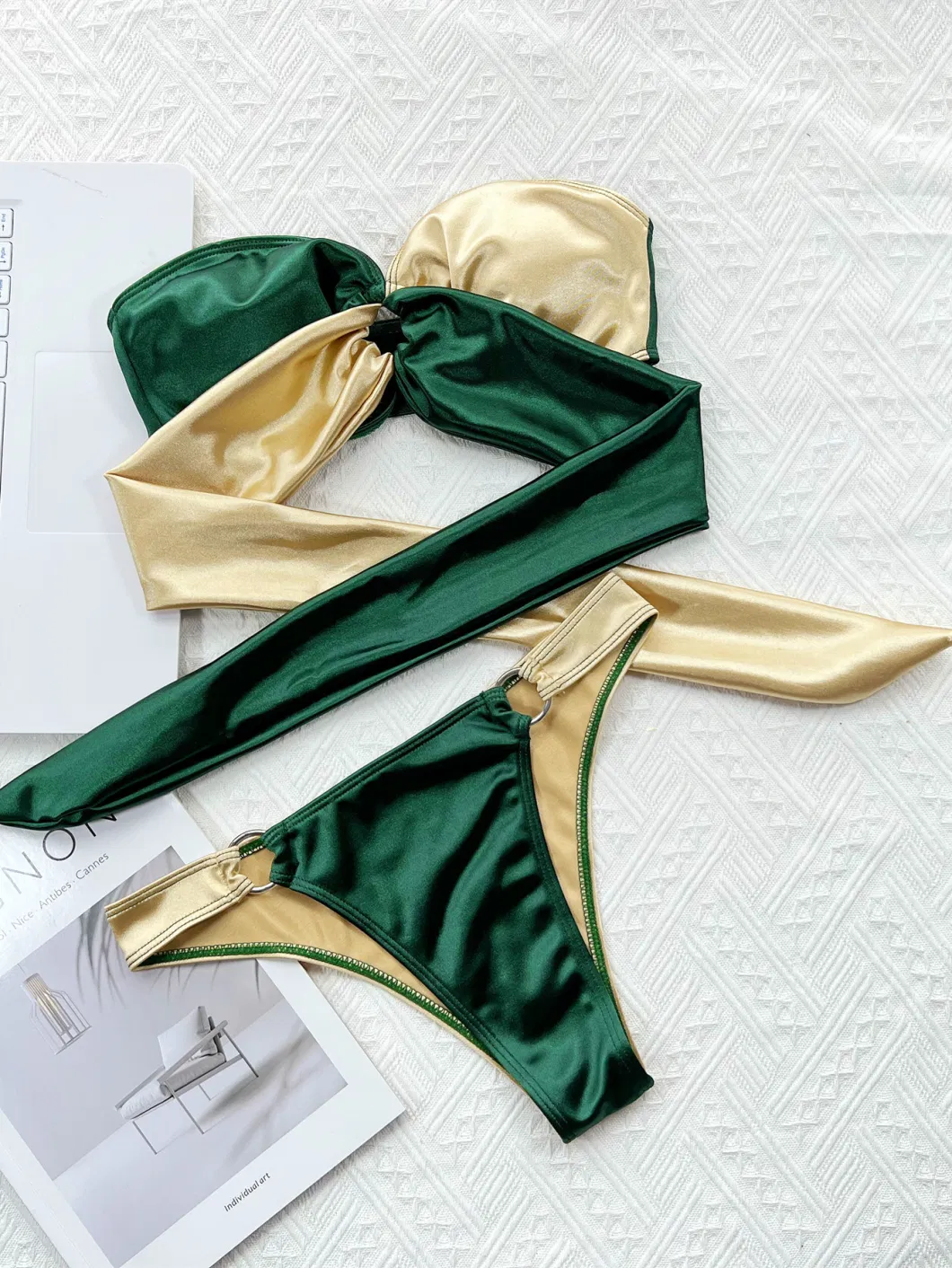 Breast Wipe Type Bikini Two-Piece Women&prime;s Swimsuit Contrast Color Sexy Swimsuit