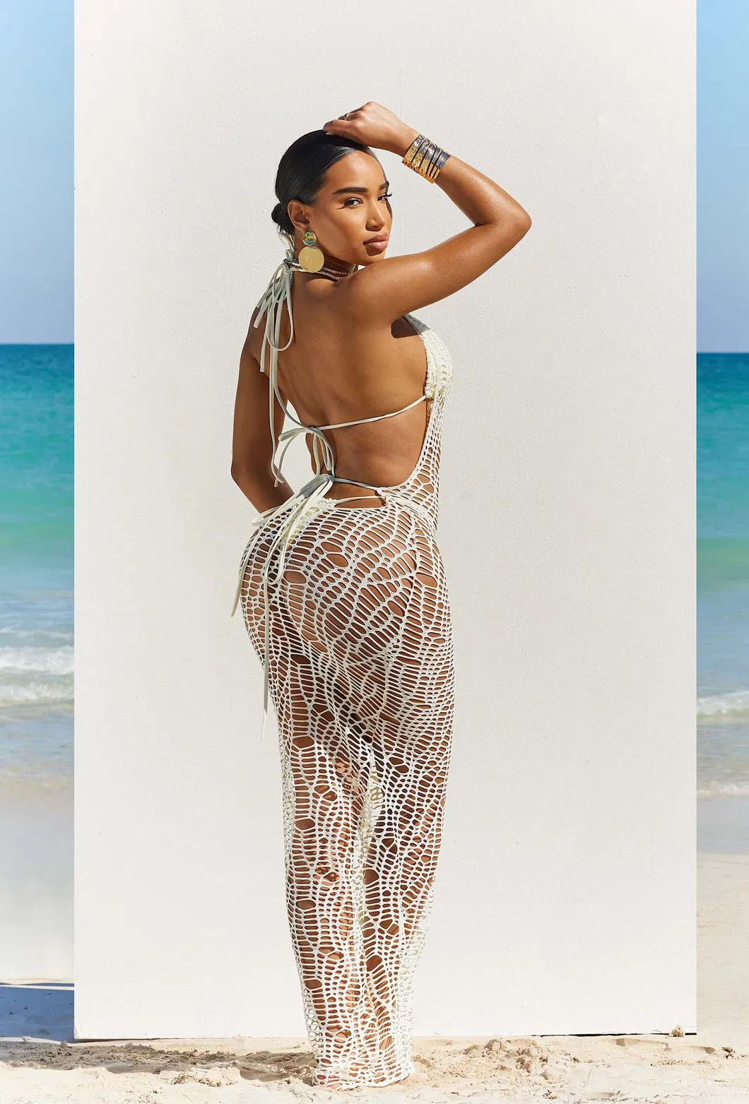 Women Long Dress Cutout Halter Solid Color Long Cover up