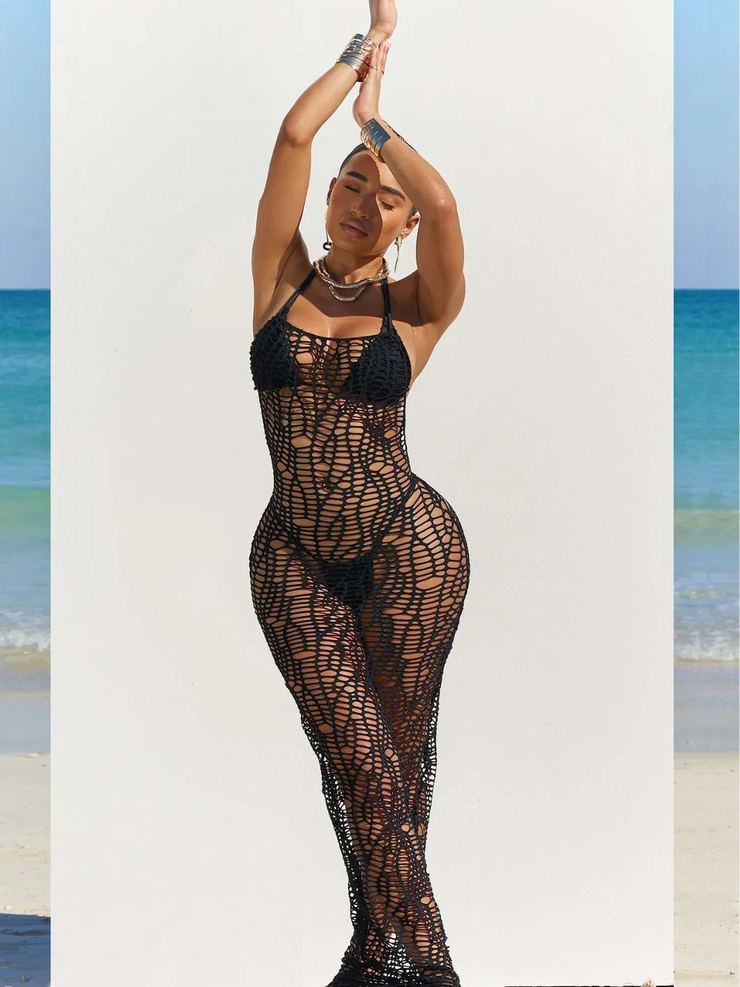 Women Long Dress Cutout Halter Solid Color Long Cover up