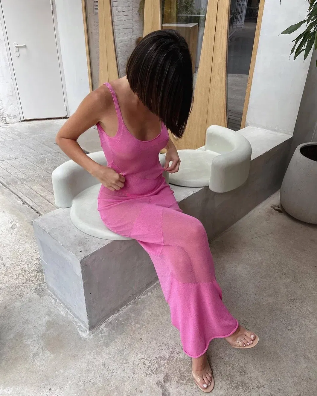 Sexy Slim Fit Long Dress Backless Mesh Women Cover up