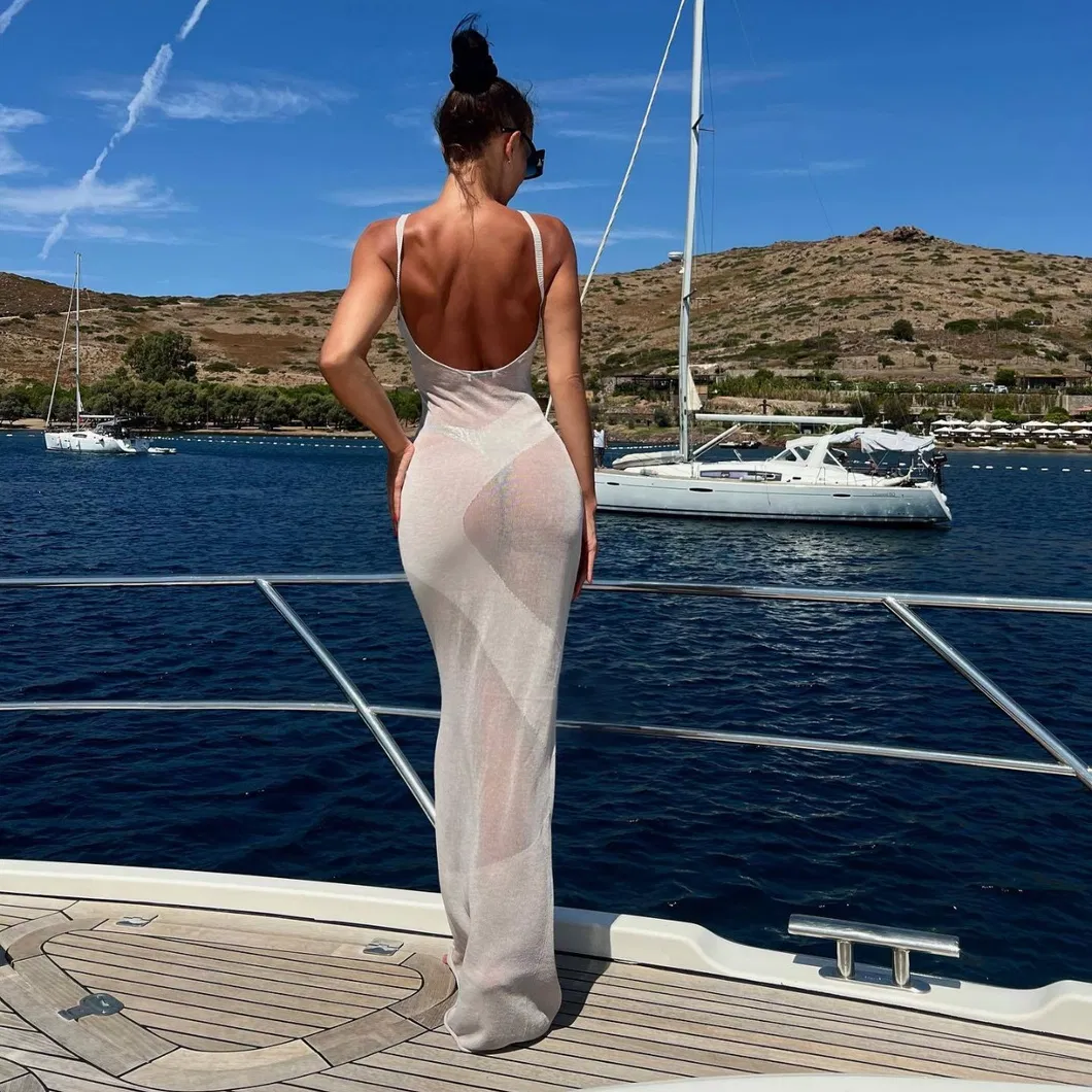 Sexy Slim Fit Long Dress Backless Mesh Women Cover up
