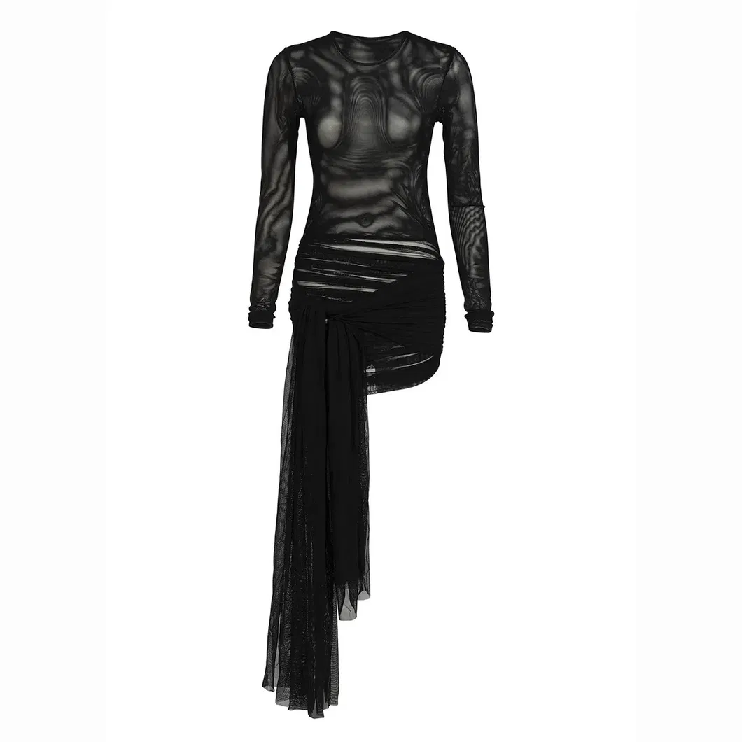 Women Mesh Long Sleeves Solid Color Cover up