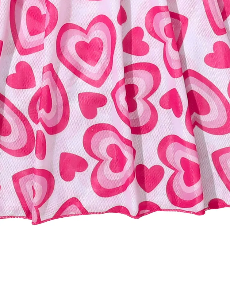 Girls Heart Print Loose Ruffles Cover up