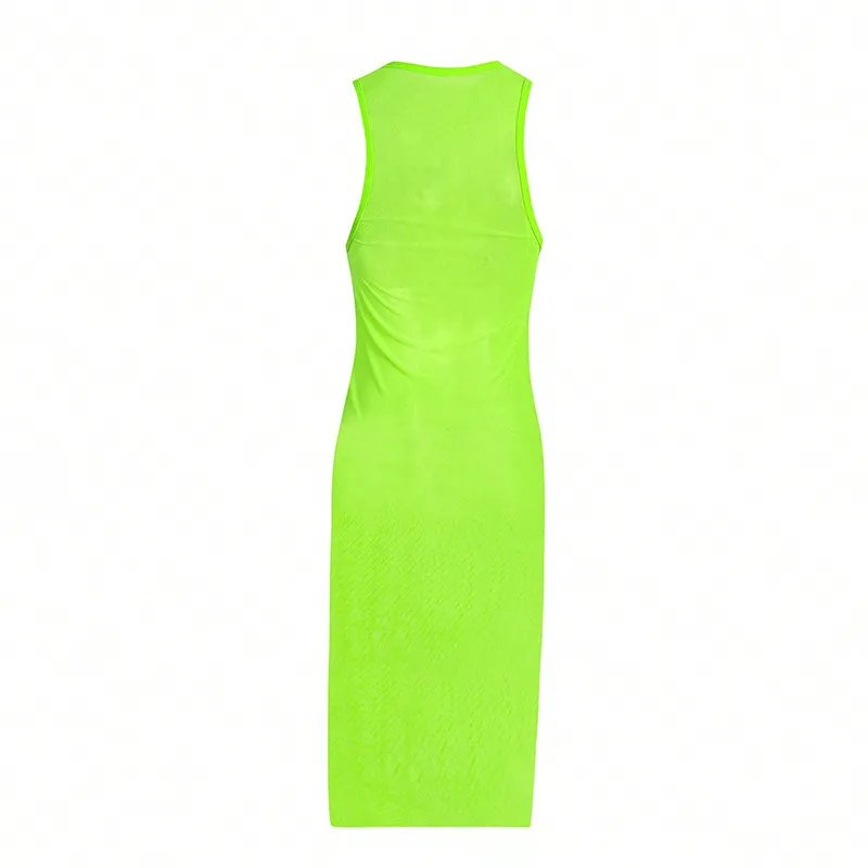 Women&prime;s Mesh Neon Green Slit Maxi Beach Cover up