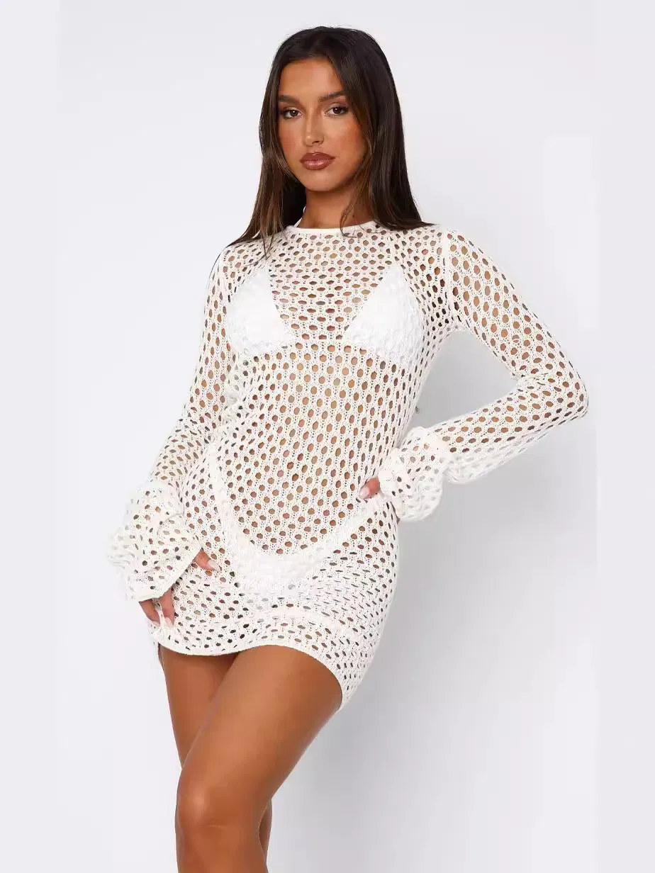 Women&prime;s One Piece Cut out Knitted Solid Color Backless Cover up