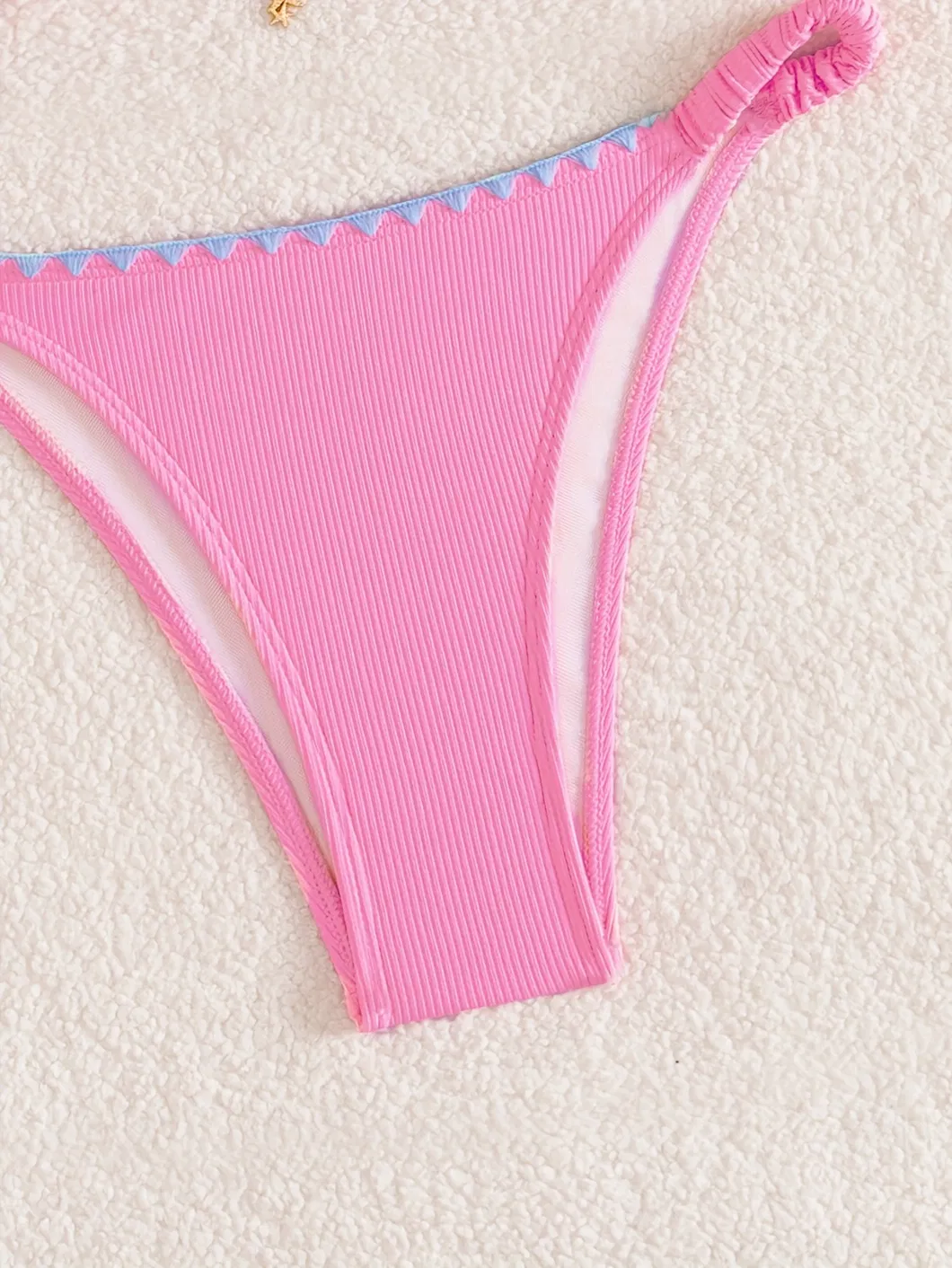 Pink Halter Two Piece Bikini with Contrasting Ruffle and Gold Charm