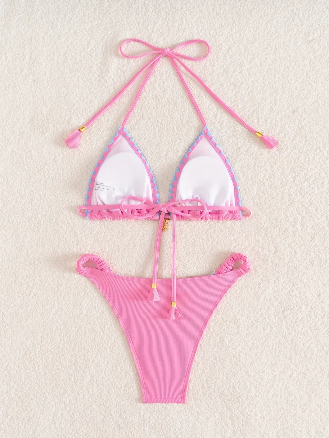 Pink Halter Two Piece Bikini with Contrasting Ruffle and Gold Charm