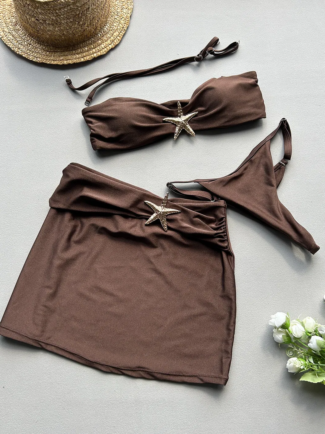 Bandeau Three Pieces Bikini with Starfish Hardware
