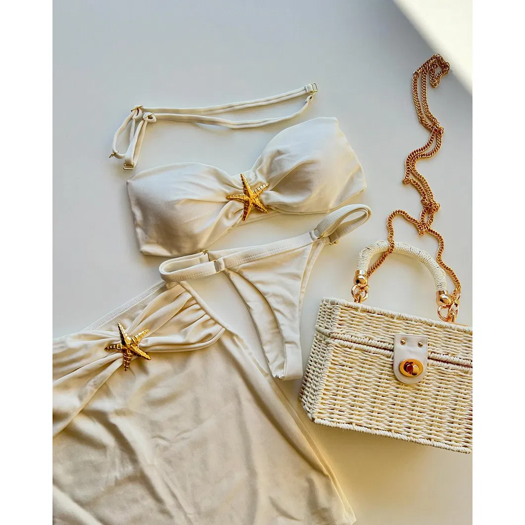 Bandeau Three Pieces Bikini with Starfish Hardware