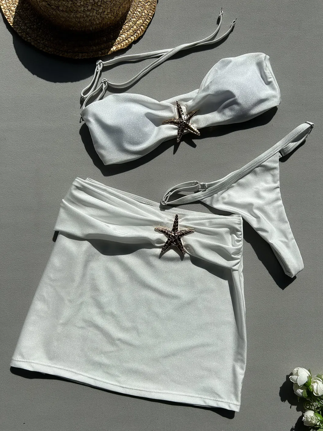 Bandeau Three Pieces Bikini with Starfish Hardware