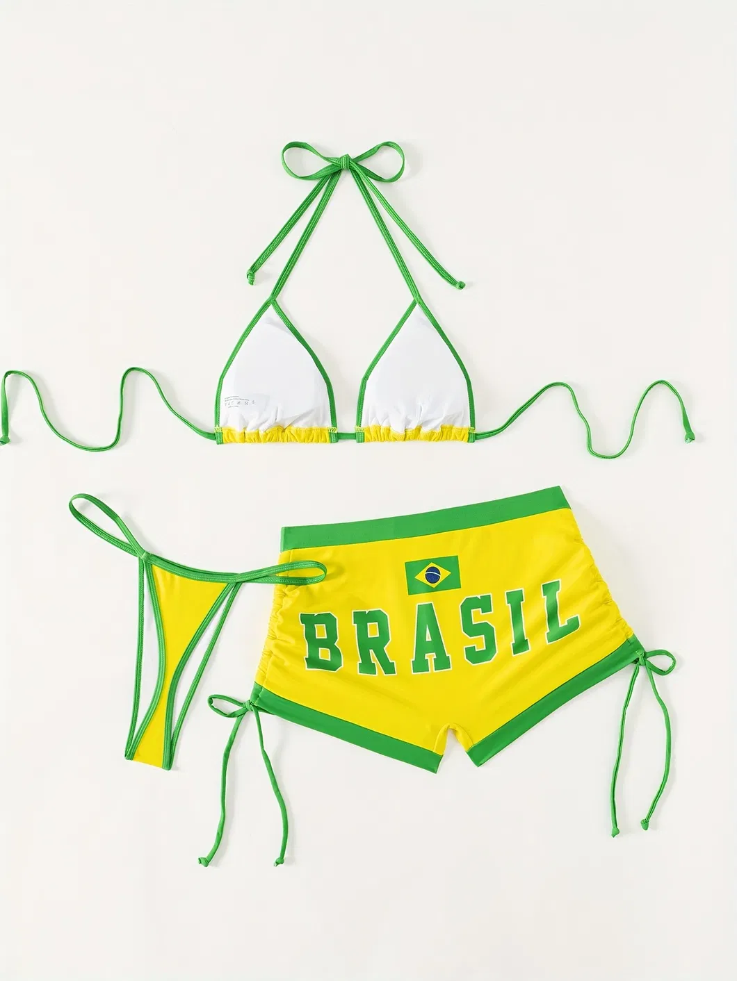 Brazil Letter Printing Three Pieces Swimsuits with Bobyshort