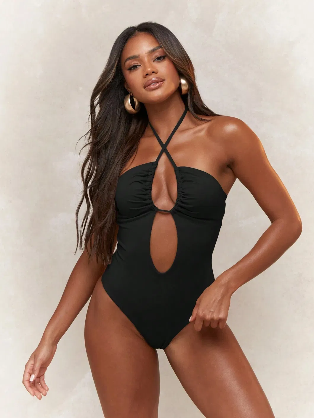 One Piece Cut out Halter Bikini
