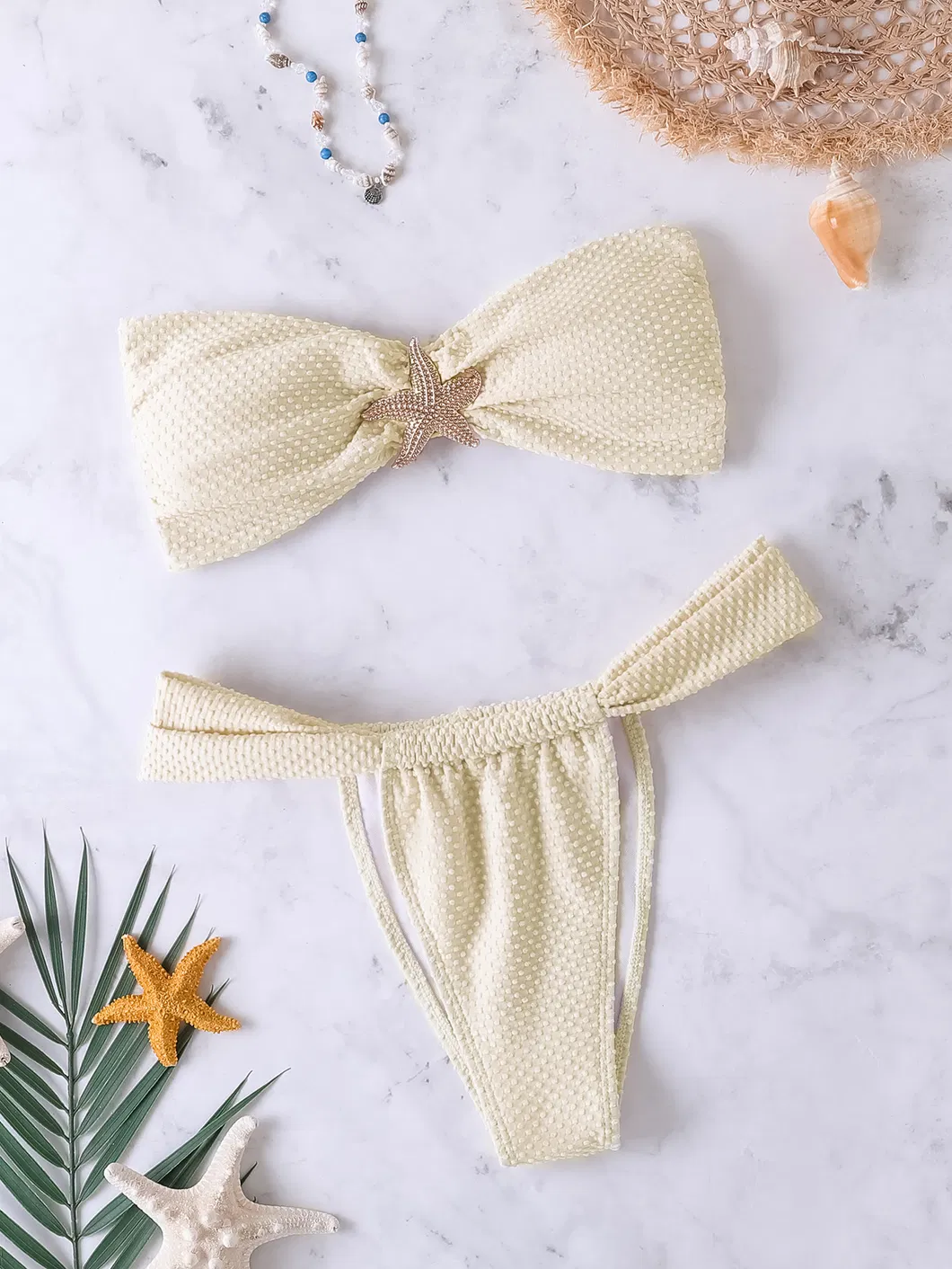 Polka DOT Fabric Bandeau Top Two Piece Swimsuits with Starfish Hardware
