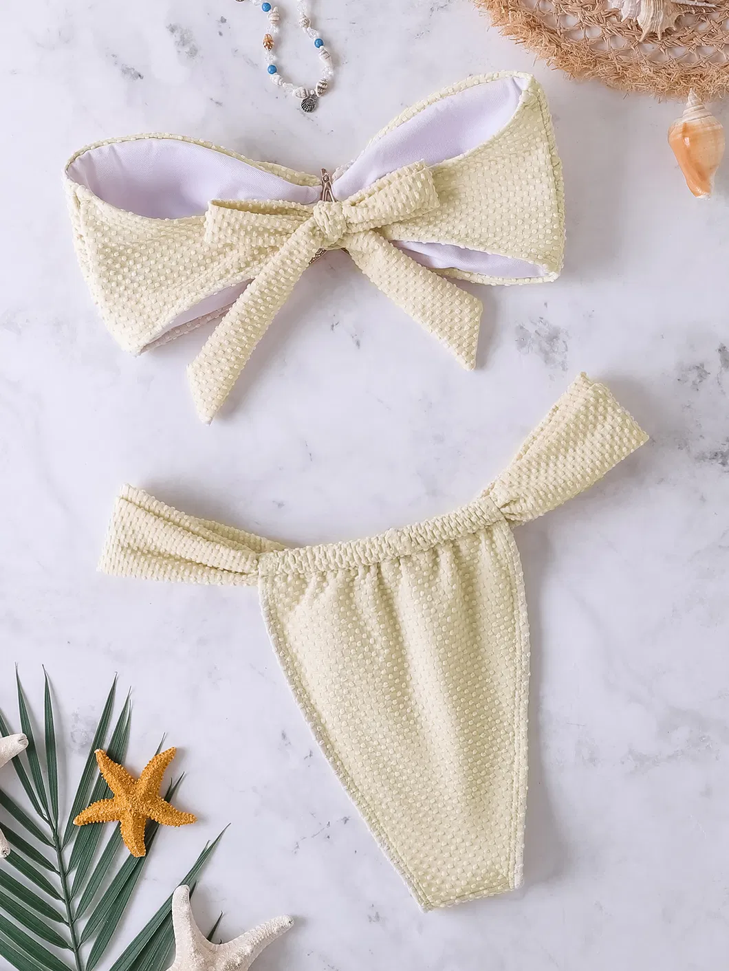 Polka DOT Fabric Bandeau Top Two Piece Swimsuits with Starfish Hardware