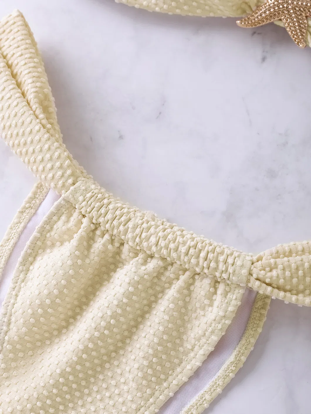Polka DOT Fabric Bandeau Top Two Piece Swimsuits with Starfish Hardware