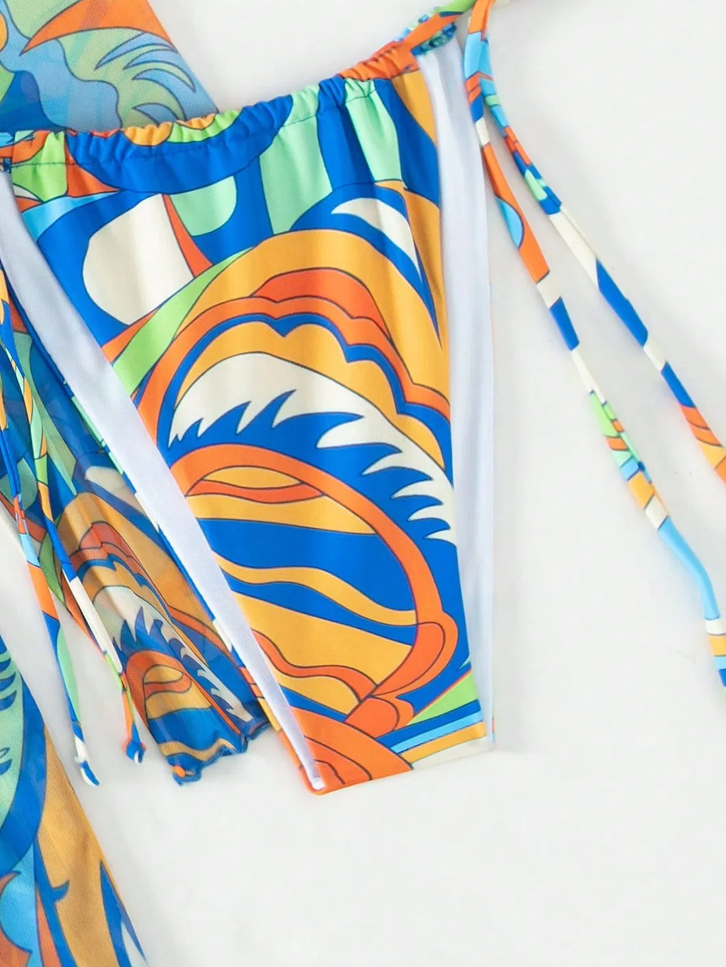Colorful Printing Three Piece Swimsuits with Mesh Cover up