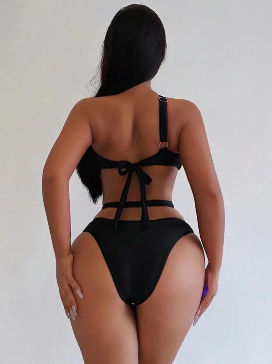 Two Pieces One Shoulder Cut out Bikini with O Ring