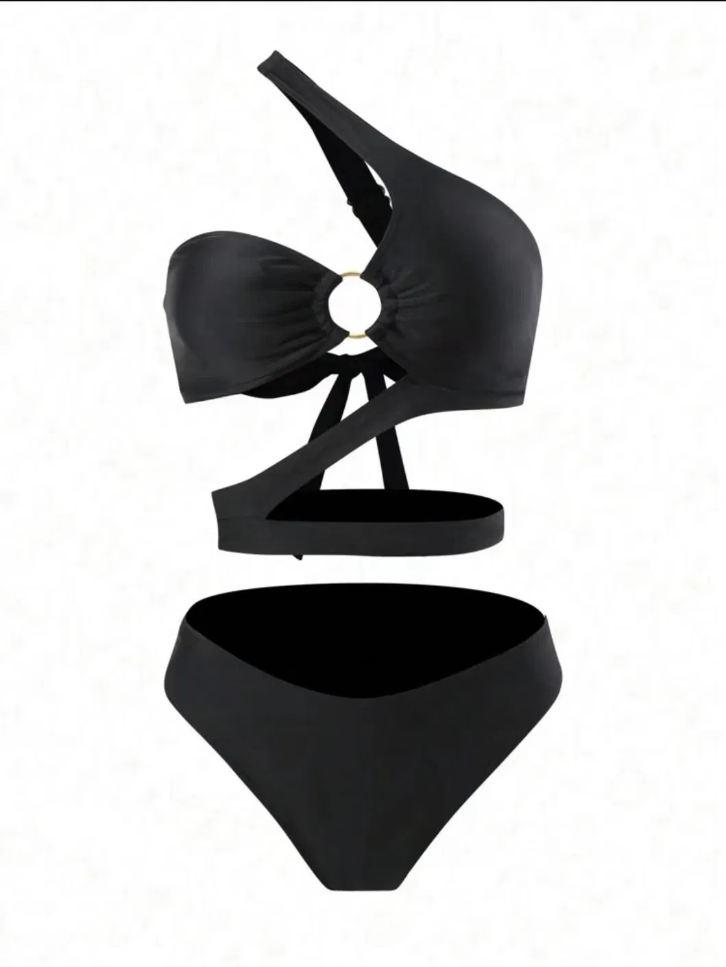 Two Pieces One Shoulder Cut out Bikini with O Ring