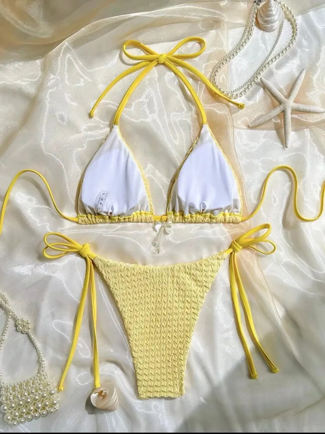 Texture Two Piece Swimsuit with Charm