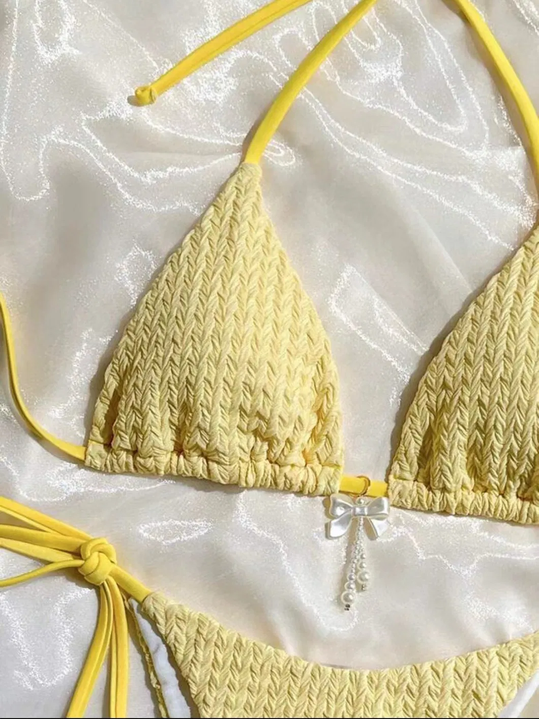 Texture Two Piece Swimsuit with Charm