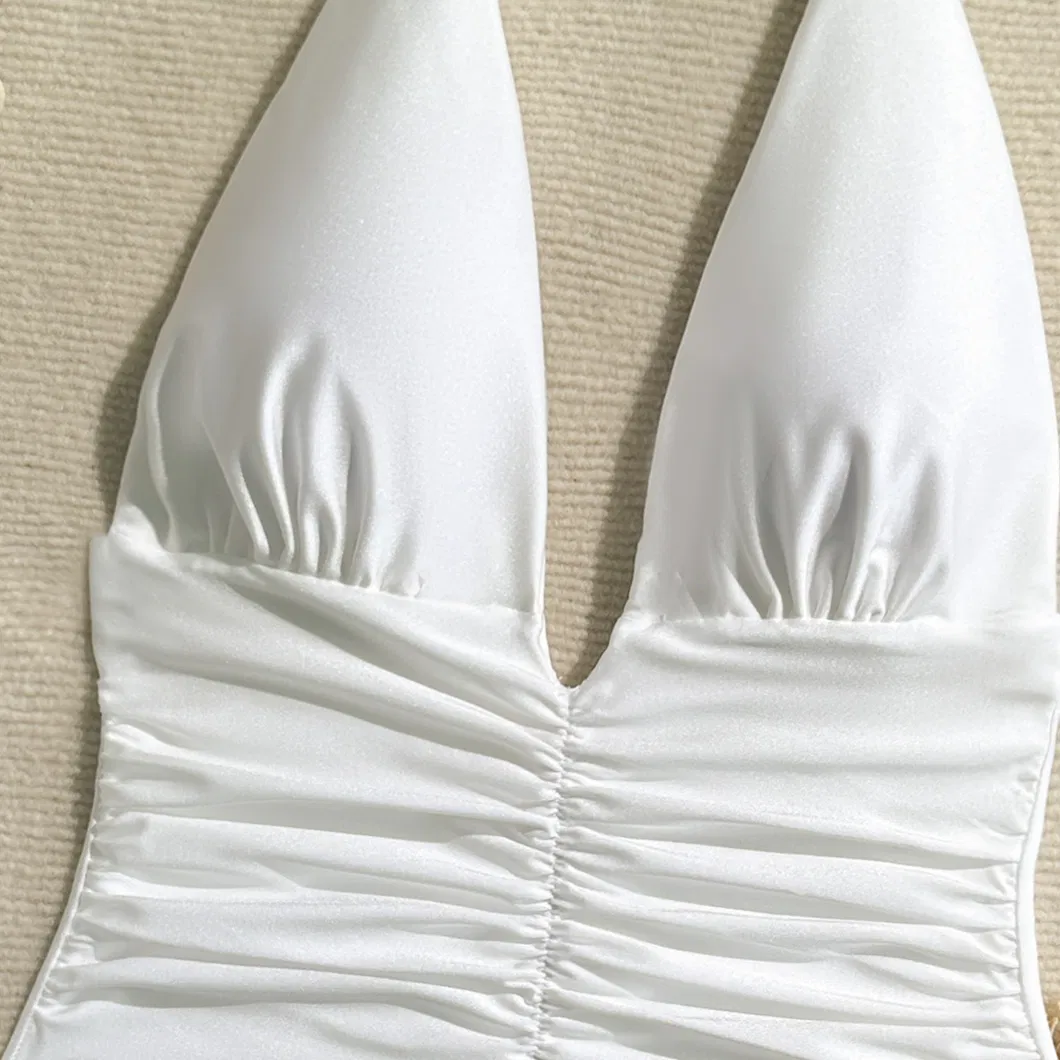 Shiny One-Piece V Neck Swimsuit