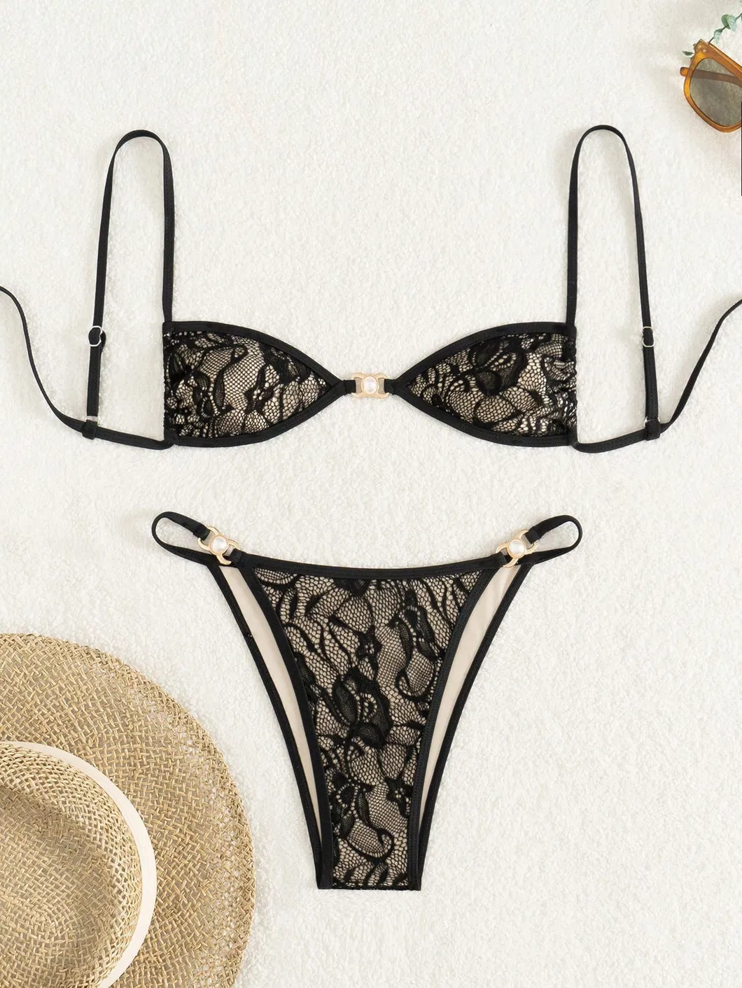 Lace Sexy Two Pieces Bikini with Pearl Charm