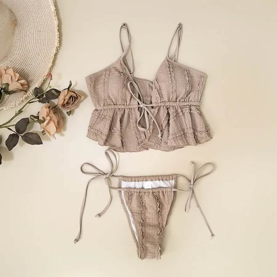 Ruffled Front Tie Two Piece Bikini