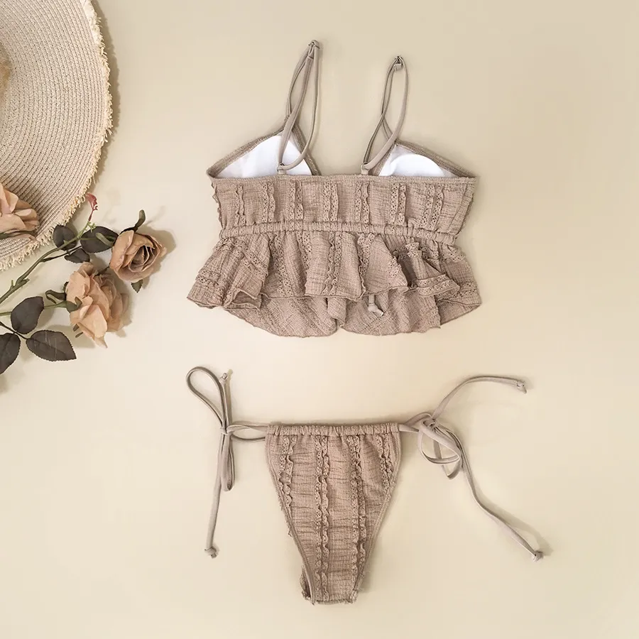 Ruffled Front Tie Two Piece Bikini