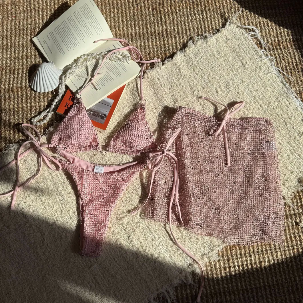 Three Piece Swimsuits with Sequin Mesh Fabric
