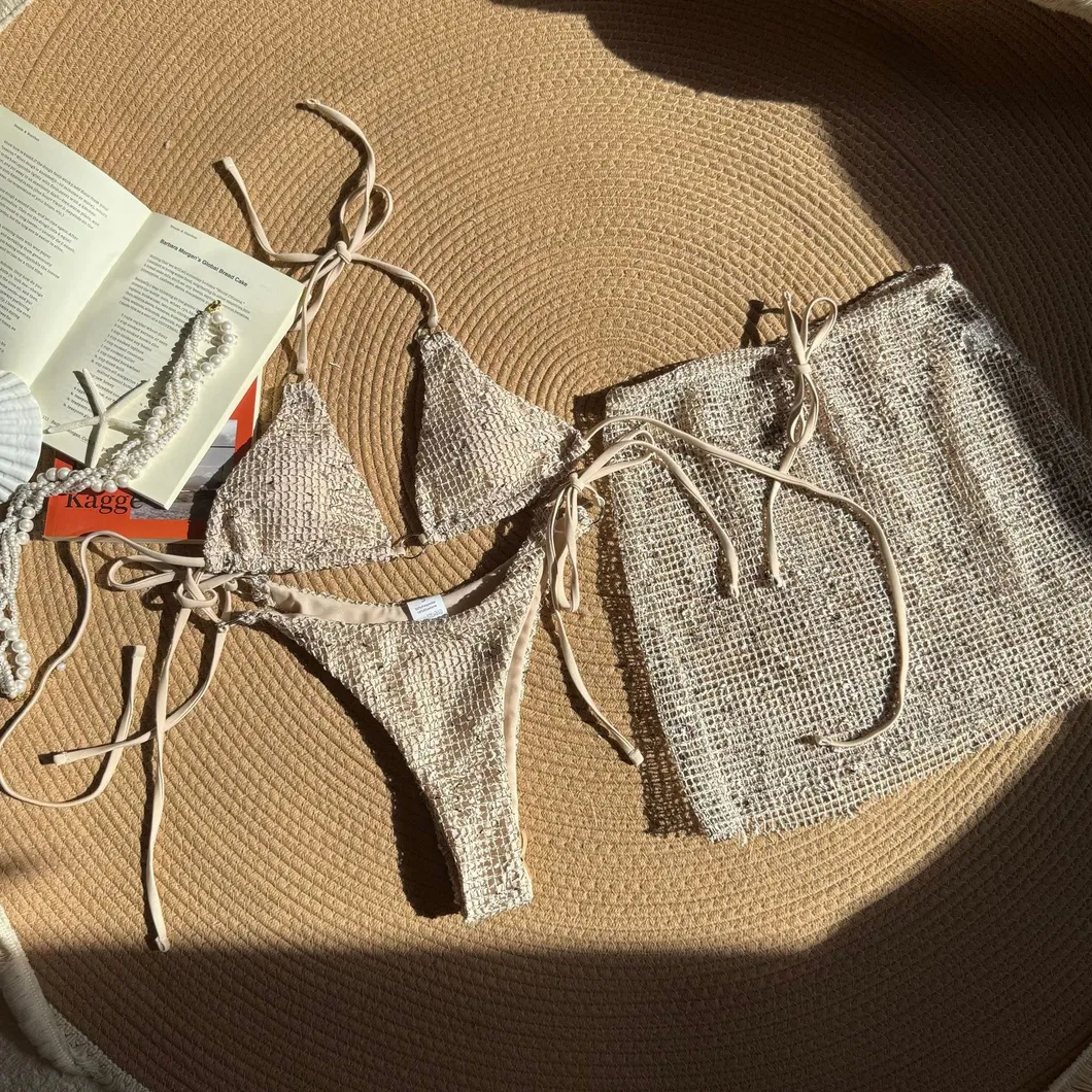 Three Piece Swimsuits with Sequin Mesh Fabric