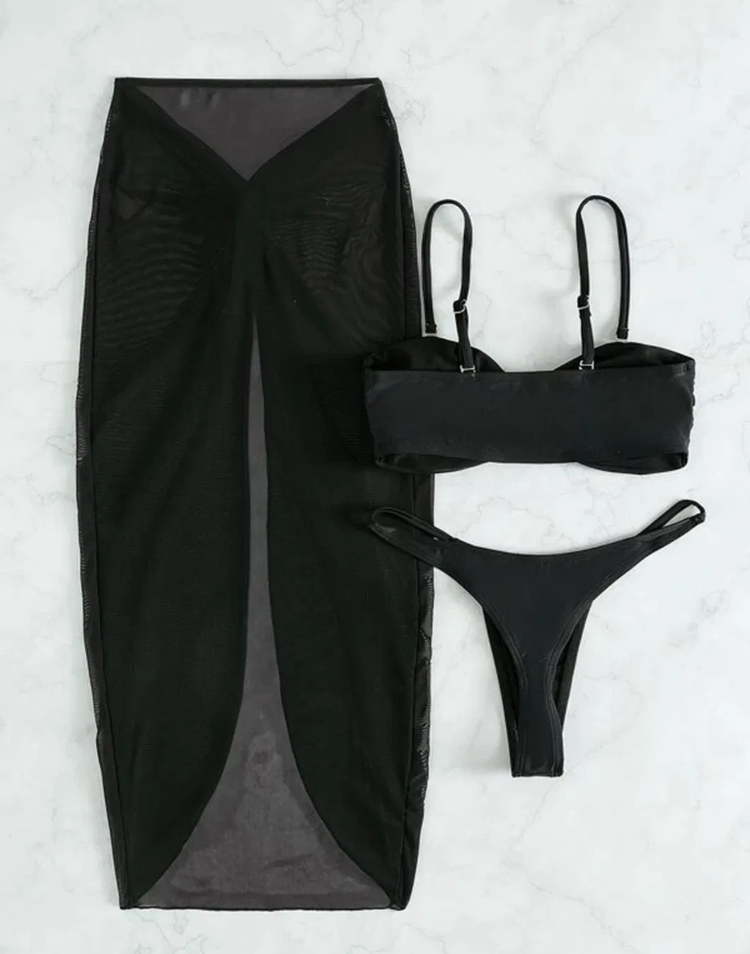 Sexi Hot Product Three Pieces Bikini U Hardware with Mesh Slit Maxi Dress Women Swimsuits