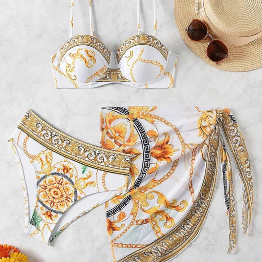 Custom Print Multicolor Three Pieces Bikini Women Swimwear