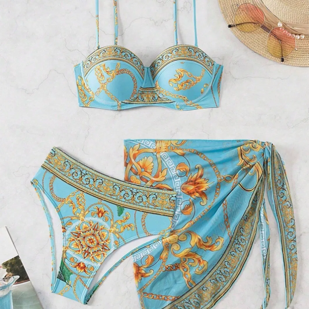 Custom Print Multicolor Three Pieces Bikini Women Swimwear