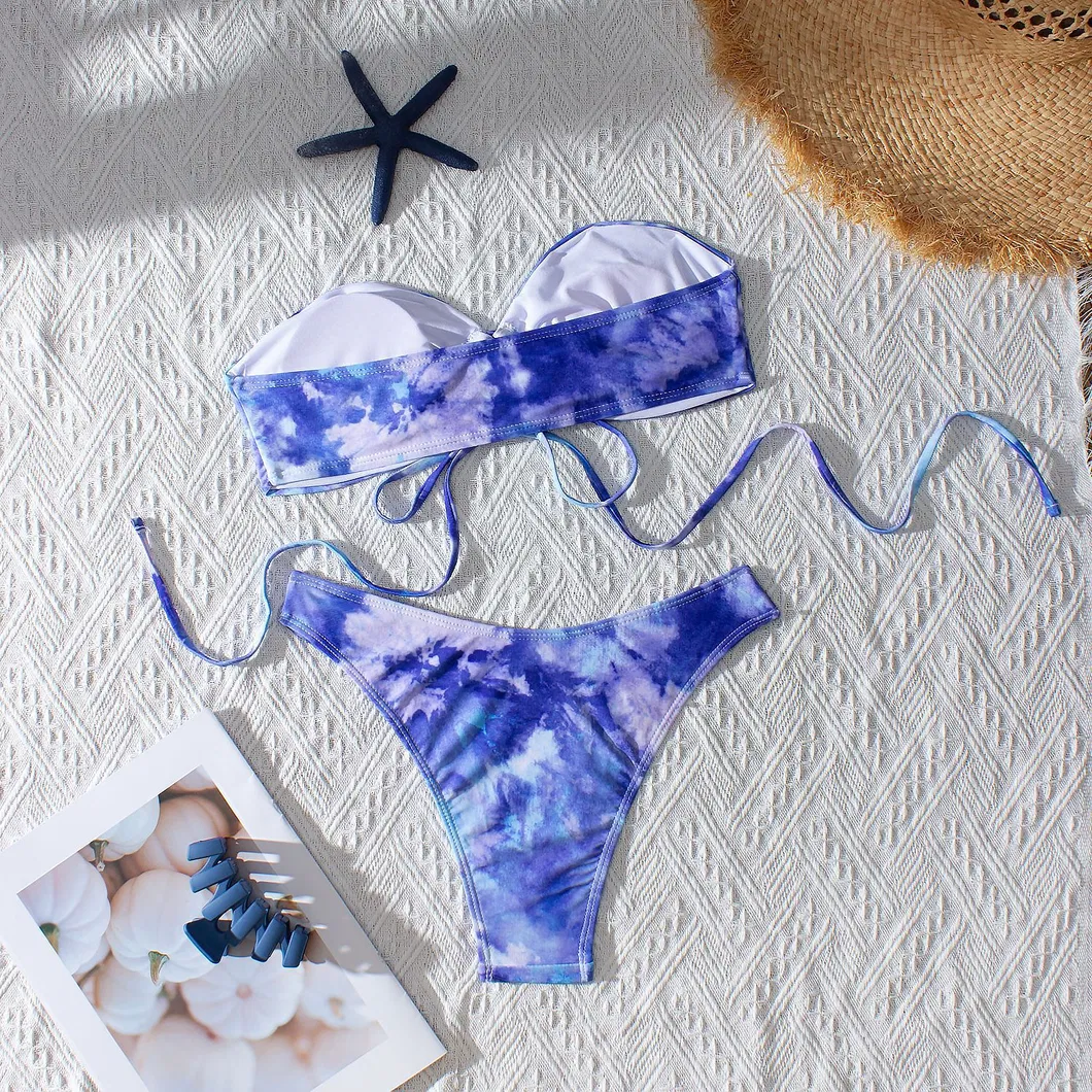 Factory Hot Product Tie-Dye Bandeau Cut out Two Pieces Bikini Women Custom Swimsuits