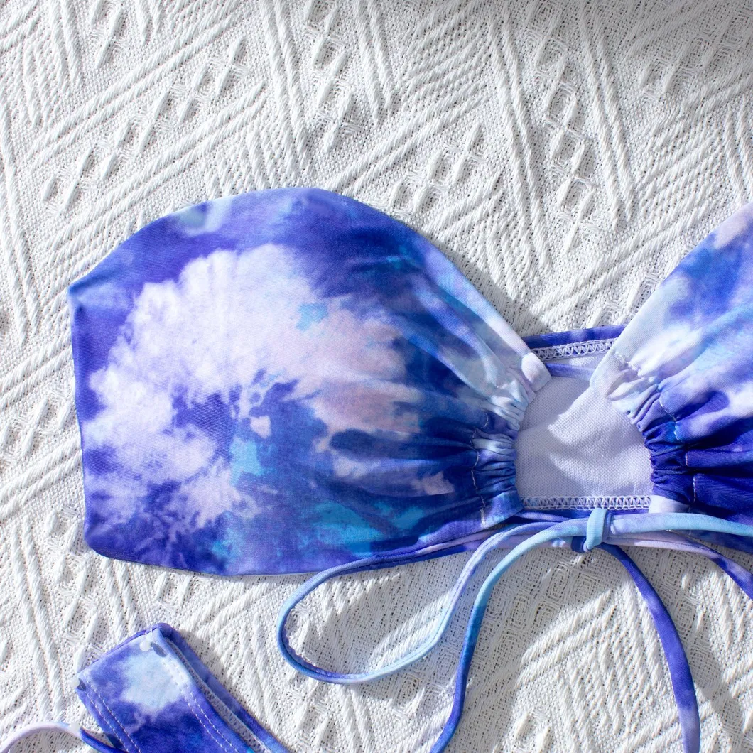 Factory Hot Product Tie-Dye Bandeau Cut out Two Pieces Bikini Women Custom Swimsuits