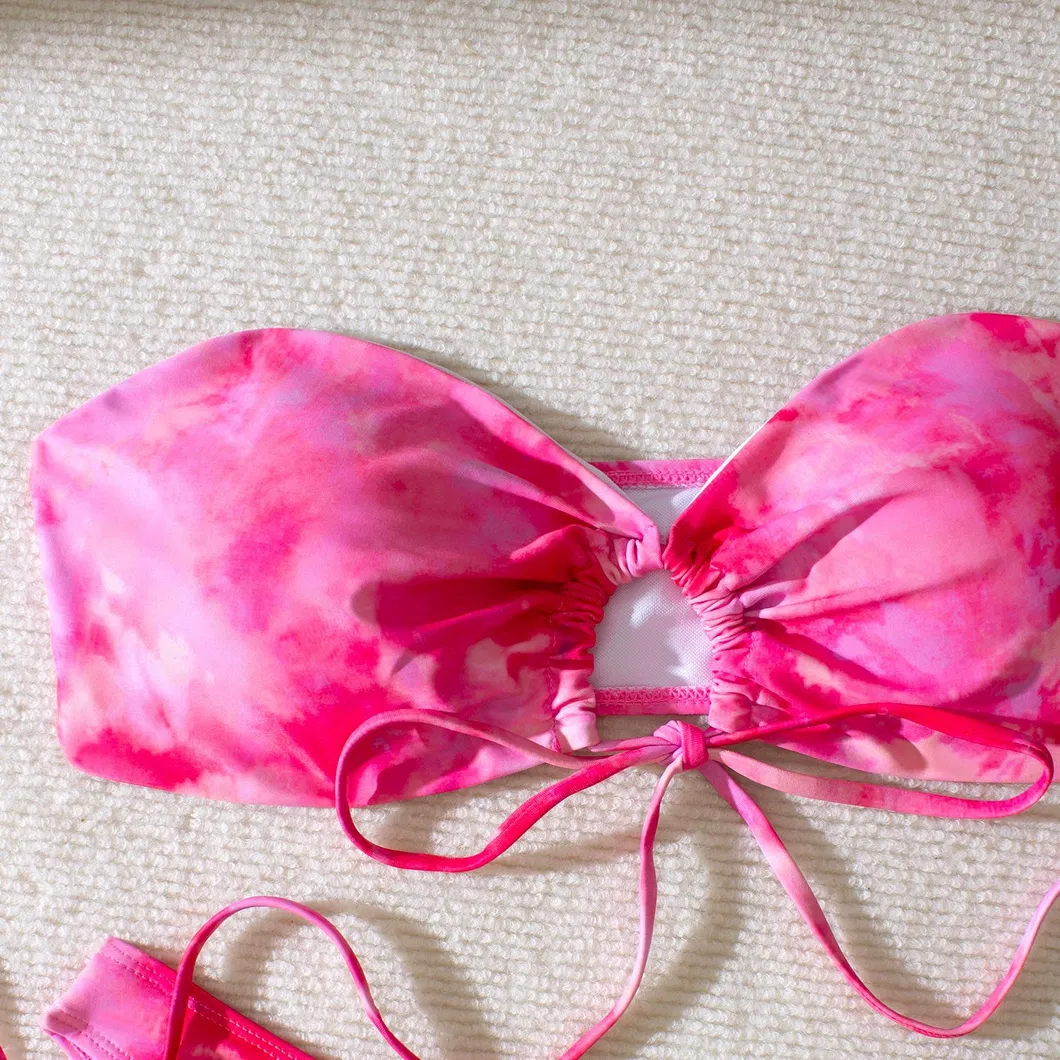 Factory Hot Product Tie-Dye Bandeau Cut out Two Pieces Bikini Women Custom Swimsuits