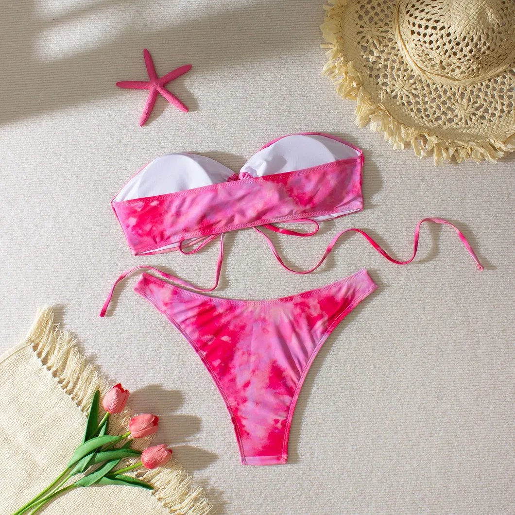 Factory Hot Product Tie-Dye Bandeau Cut out Two Pieces Bikini Women Custom Swimsuits
