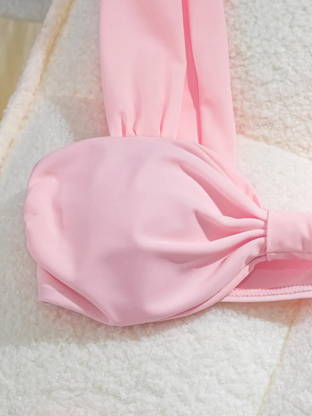 Factory Women Pink Hot Product Wide Strap Knot Two Pieces Bikini Solid Color Swimwear