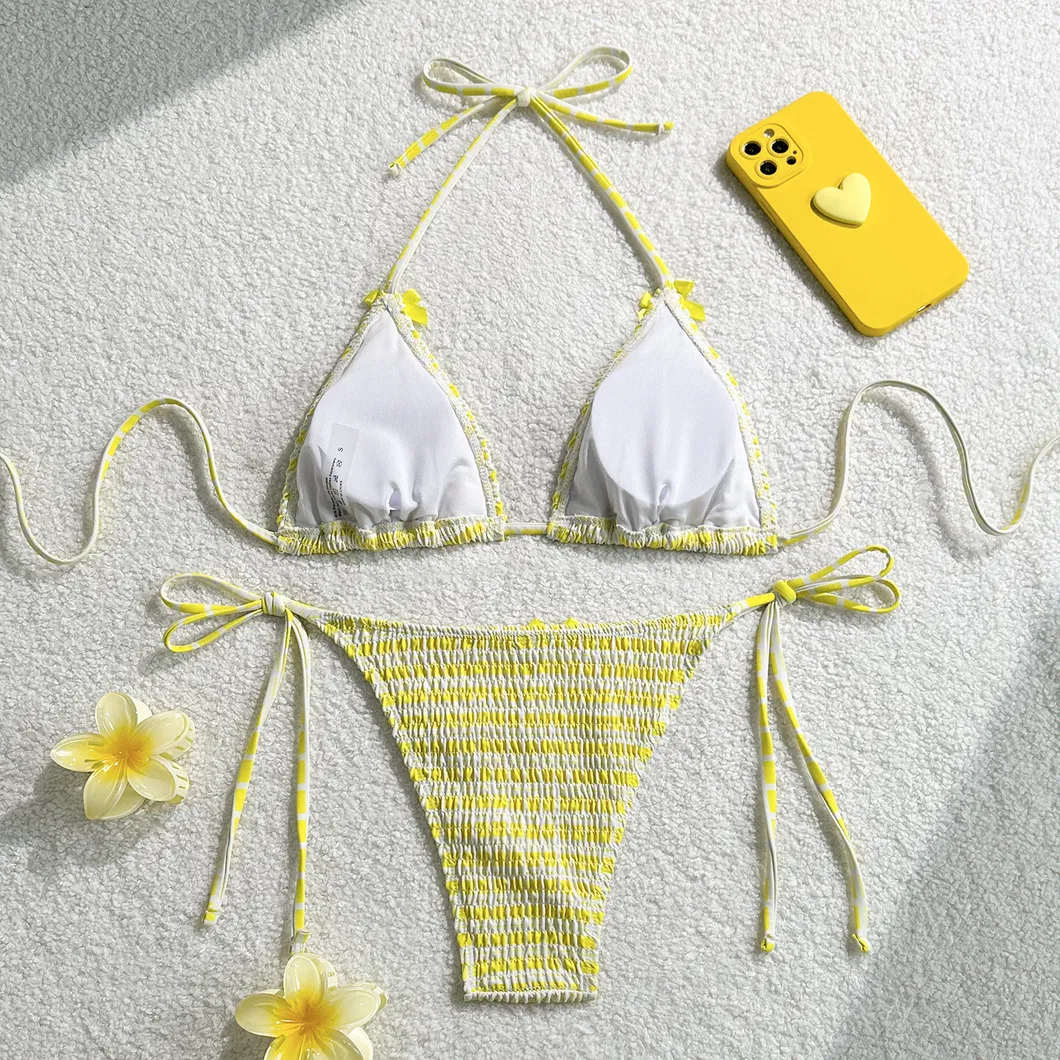 Factory Smocking Halter Two Pieces Bows Women Bikini