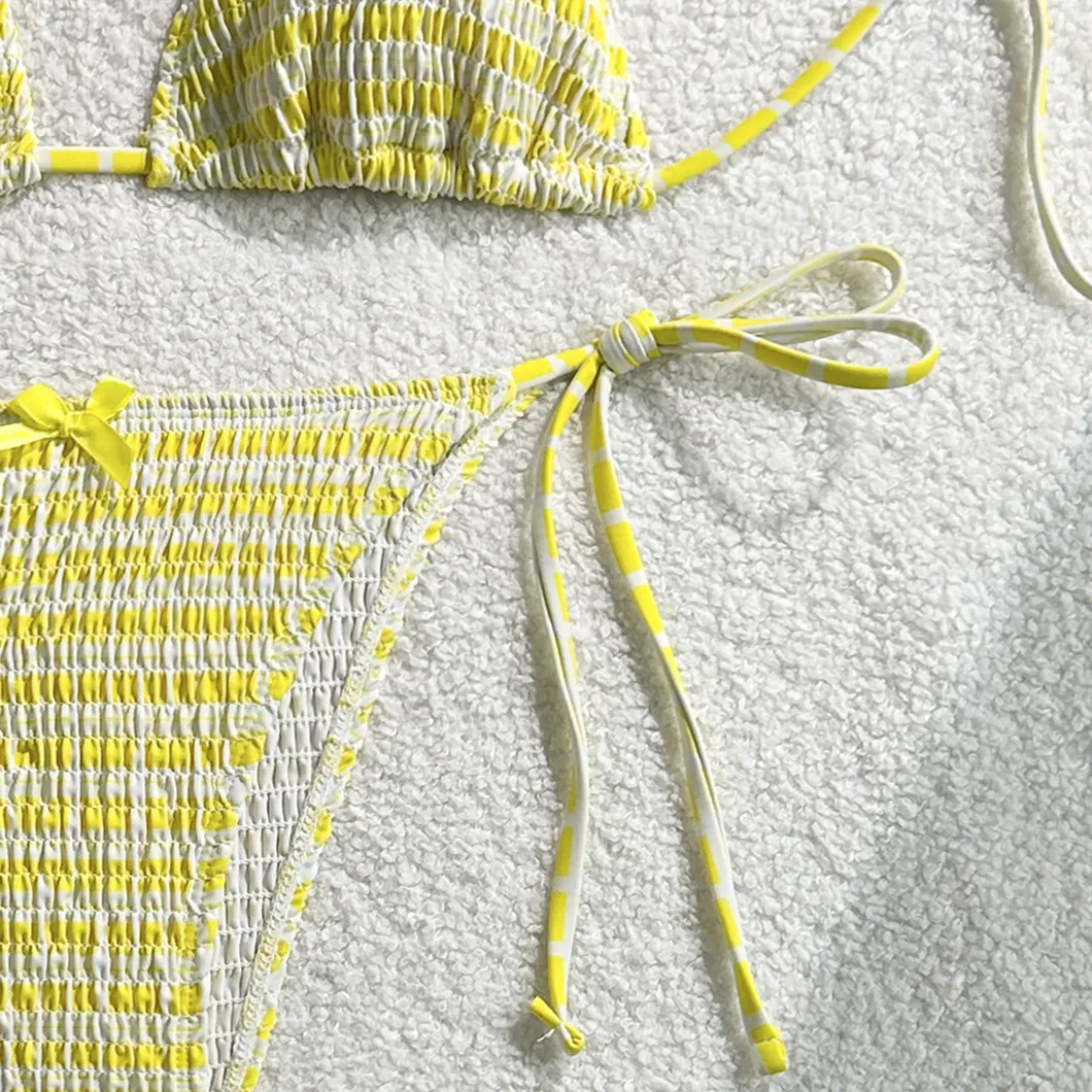 Factory Smocking Halter Two Pieces Bows Women Bikini