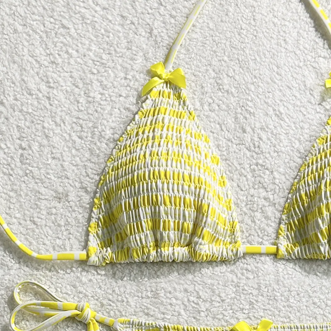 Factory Smocking Halter Two Pieces Bows Women Bikini
