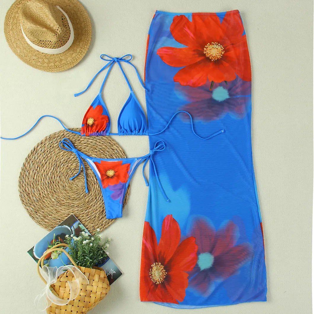 Factory Wholesale Custom Latest Designer Swimsuit Women High Waist Sexy Three Pieces Bikini