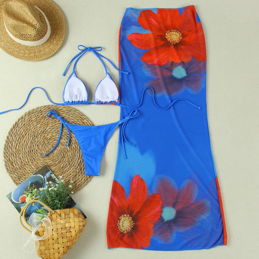 Factory Wholesale Custom Latest Designer Swimsuit Women High Waist Sexy Three Pieces Bikini