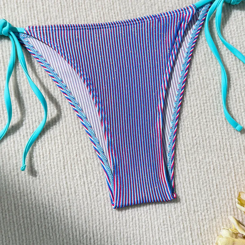 Custom Lady Sexy Hot Two Pieces Bikini High Quality Women Swimwear with Metallic Fabric