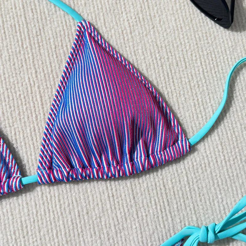 Custom Lady Sexy Hot Two Pieces Bikini High Quality Women Swimwear with Metallic Fabric