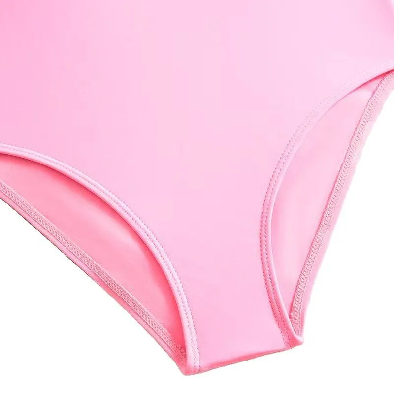 Wholesale Kids Girls Solid Color One Piece Swimsuit with Mesh Cover up