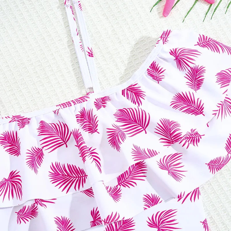 Hot Sale Kids Baby Girl Lovely Tropical Print Three Piece Swimwear Beachwear Children Bikini