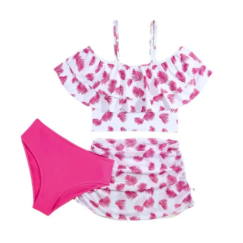 Hot Sale Kids Baby Girl Lovely Tropical Print Three Piece Swimwear Beachwear Children Bikini