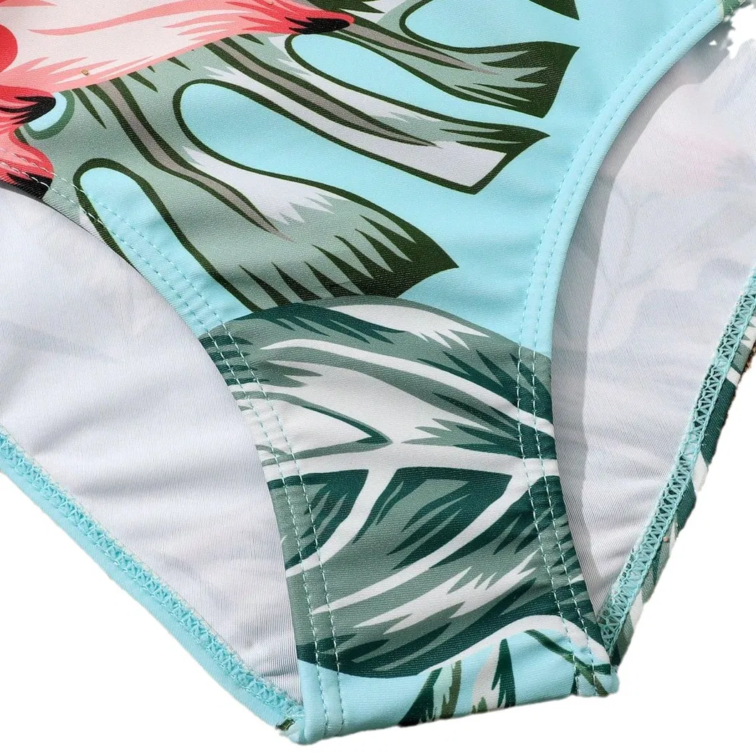 Girl Swimwear Tropical Floral Print Cross Over Top with Mesh Cover up