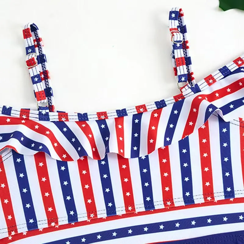 Factory Baby Girl One Pieces Bikini off-Shoulder Ruffle Bathing Suit Striped Printed Swimwear